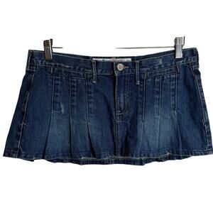 Hollister Juniors Micro Mini Pleat Denim Jean Skirt Size 5 Cotton Zipper EUC